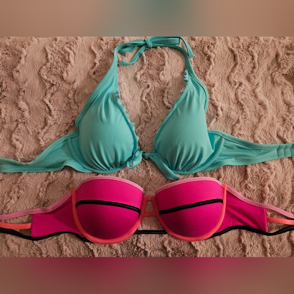 Victoria's Secret Pink and Aqua 32dd Bikini Top Set
